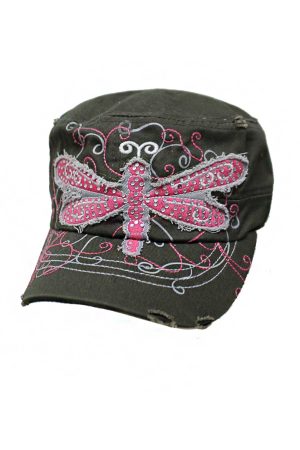 Bling Rhinestone Dragonfly Cadet Cap