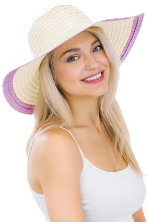 Two Tone Thin Floppy Straw Beach Sun Hat