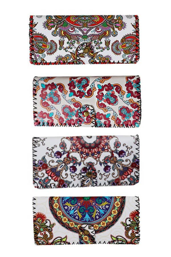 Boho Mandala Pattern Mock Leather Bill Fold Wallets