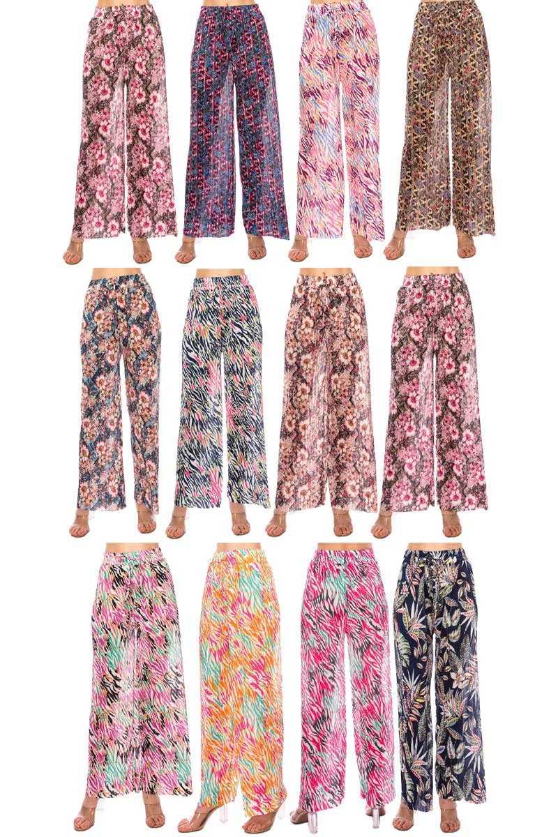 Exotic Floral Maxi Pleated Semi-Sheer Palazzo Pants