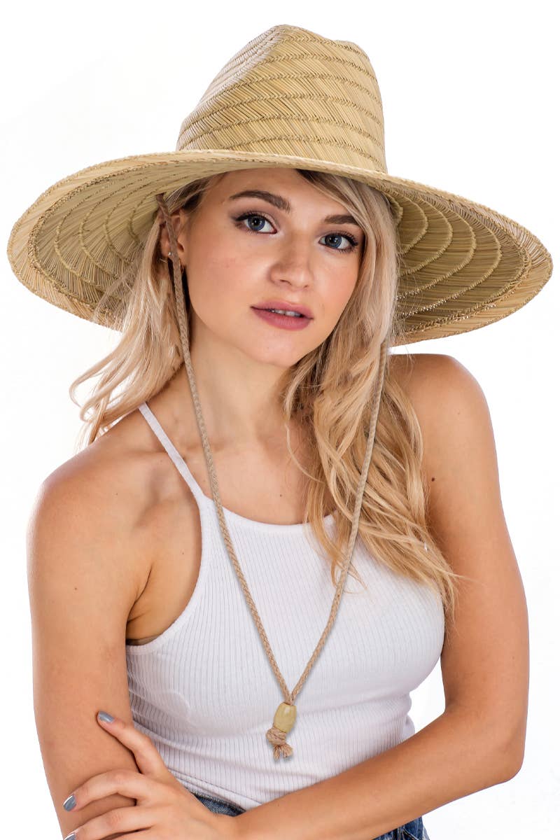 Wide Dome Brim Rush Straw Woven Lifeguard Hat