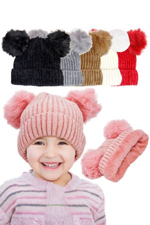 Kids Velvety Chenille Knitted Fleece Lined Beanie