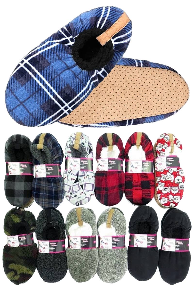 Various Mix Plaid Fleece Sock Slippers for wholesale by Cap Zone