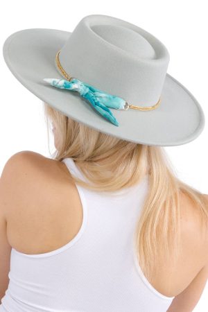 Lux Ribbon Gold Chain Bolero Faux Wool Rancher Hat