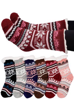 Snowflake Chevron Fuzzy Fleece Cozy Lounge Socks