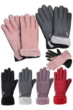 Women's Mini Rose Faux Fur Cuffed Ski Gloves
