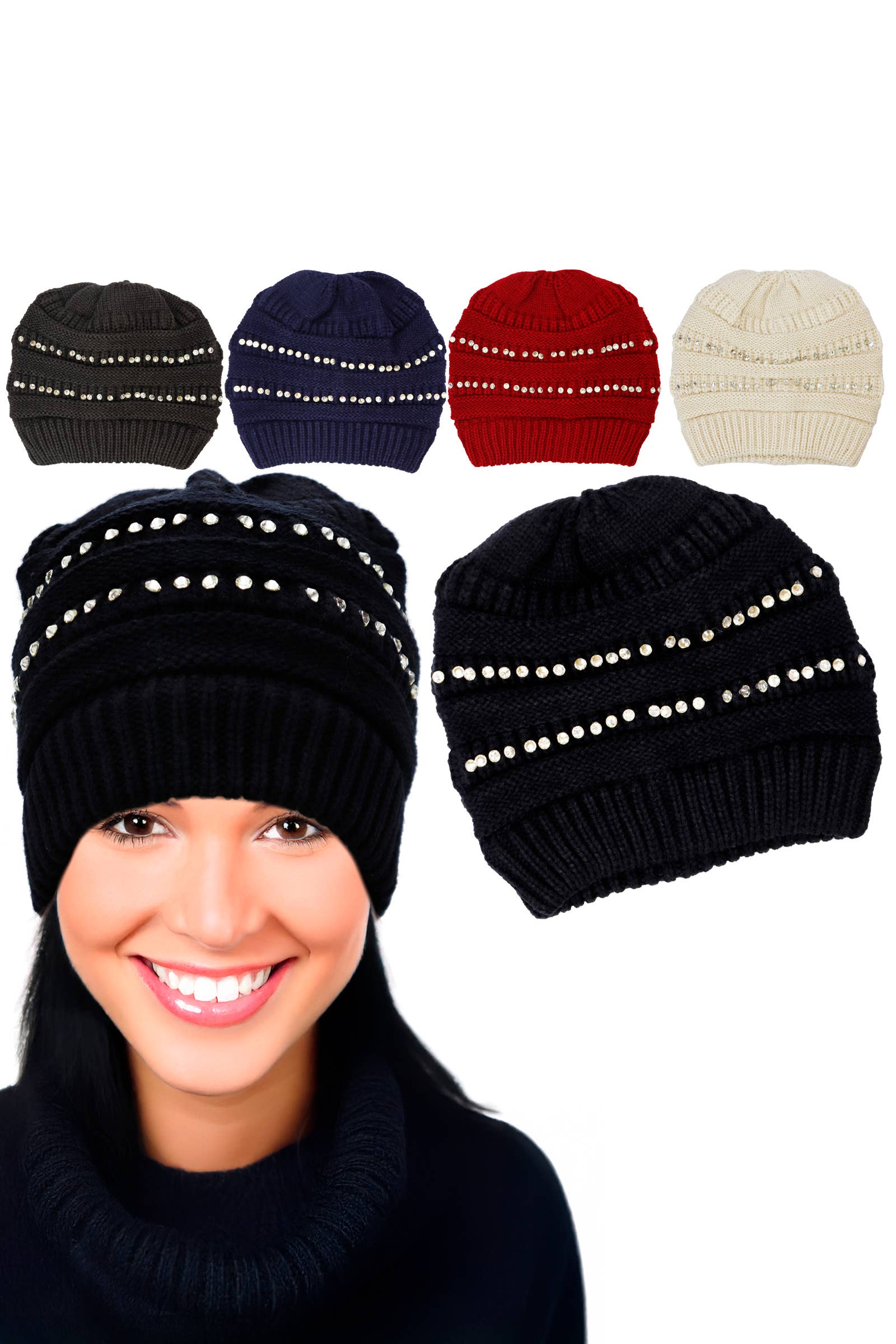 Bling Rhinestone Chunky Cable Knitted Beanie for wholesale by Cap Zone