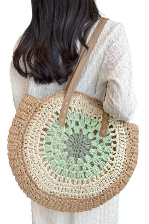 Boho Circle Crochet Rattan Straw Round Beach Tote