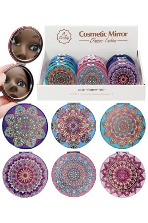 Mandala Mosaic Circular Compact Mirror - 12 Pcs