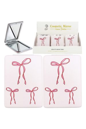 Coquette Pink Ribbon Compact Mirror - 12 Pcs