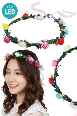 LED Light Up Mini Rose Lace Ribbon Flower Crown