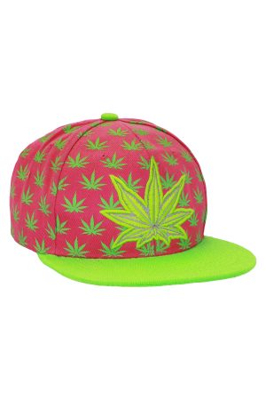 Marijuana Cannabis Leaf All-Over Snapback Flat Brim Cap