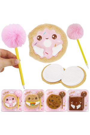 Kawaii Cute Food Fuzzy Fur Notebook w/ Pom Pom Pen - 4 Pcs