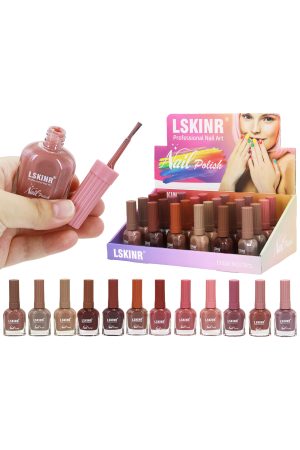 Assorted Neutral Tones Glossy Nail Polish - 24 Pcs