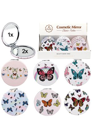Butterfly Colorful All-Over Round Mirror - 12 Pcs