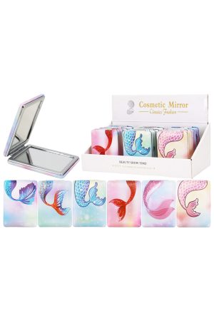 Mermaid Puffy Firm Touch Rectangle Compact Mirror - 12 Pcs