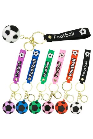 Soccer Ball 3D Silicone Lanyard Key Chain - 12 Pcs