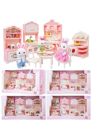 Mini Bunny Rabbit Girl Kitchen Dining Room Pretend Play Set