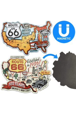 Vintage Historic Route 66 Highway Road Map Magnet - 12 Pcs