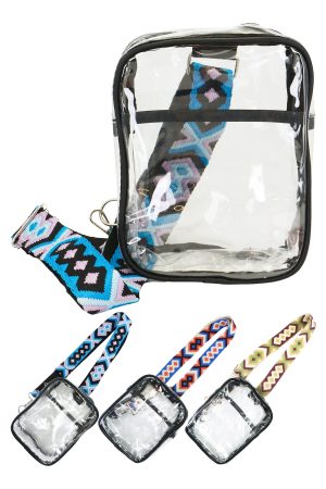 Colorful Woven Boho Strap Clear Crossbody Messenger Bag