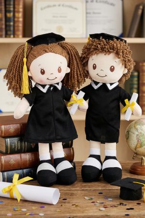 Graduation Girl and Boy Cap Gown Stuffed Rag Doll - 12 Inch