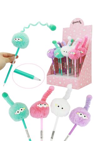 Fuzzy Cute Antenna Monster Pom Pom Pen Collection - 12 Pcs