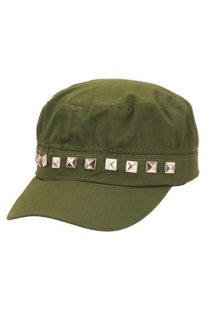 Silver Pyramid Studded Cotton Cadet Cap