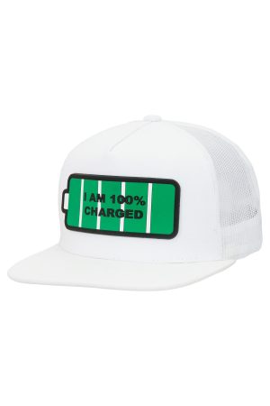 I am 100% Charged Battery Mesh Snapback Flat Brim Trucker