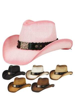Bling Rhinestone Longhorn Studded Woven Straw Cowboy Hat