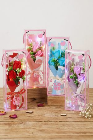 Soap Rose Floral Bouquet Pink Hearts Gift Box - 6 Pcs