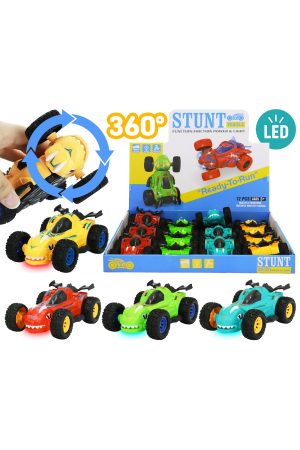 Dino 360 Revolving LED Light Up Stunt Wind-up Car - 12 Pcs