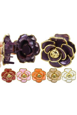 Colorful Shimmery Glossy Gold Accent Rose Matte Hair Claw