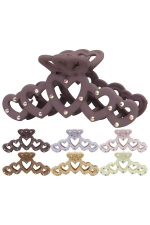 Bling Rhinestone Matte Hollow Hearts Crescent Hair Claw