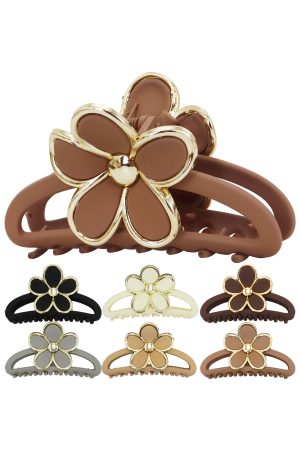 Matte Glossy Gold Floral Hollow Frame Fashion Hair Claw