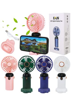 Portable Phone Tabletop Electric Fan w/ Display - 12 Pcs
