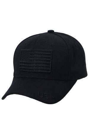American Flag Embroidered Sleek Black Acrylic Baseball Cap