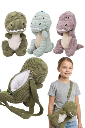 Cute Corduroy Dinosaur Soft Plush Doll Crossbody Bag