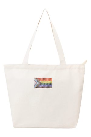 Bling Rainbow Pride Flag Zippered Wide Canvas Tote Bag
