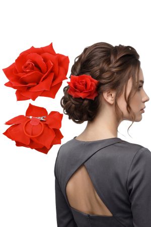 3-in-1 Artificial Red Rose Hair Clip Tie Pin