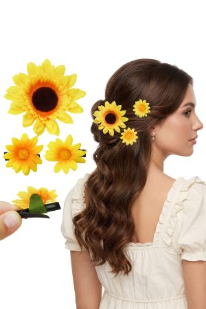 Artificial Sunflower Fashion Hair Clip - 3 pcs/card