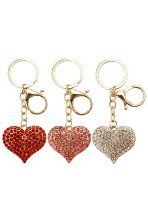 Bling Rhinestone Classic Heart Keychain - 12 Pcs