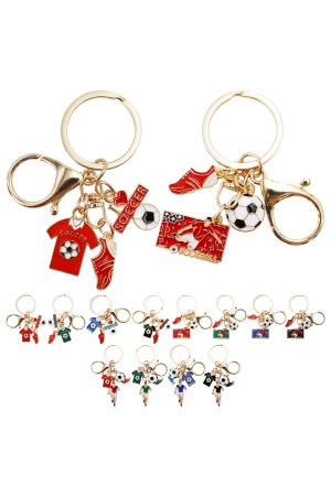 Assorted Soccer Enamel Charm Cluster Key Chain - 12 Pcs