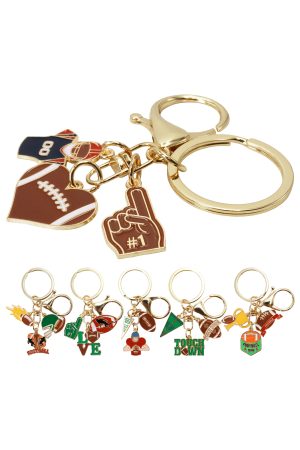 Assorted Football Enamel Charm Cluster Key Chain - 12 Pcs