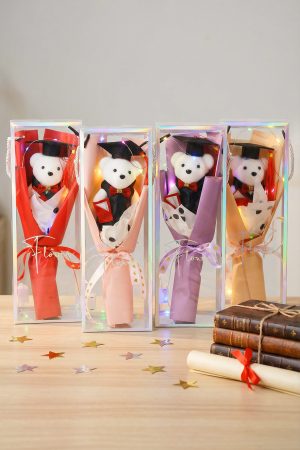 Graduation Regalia Teddy Bear Bouquet LED Gift Box - 6 Pcs