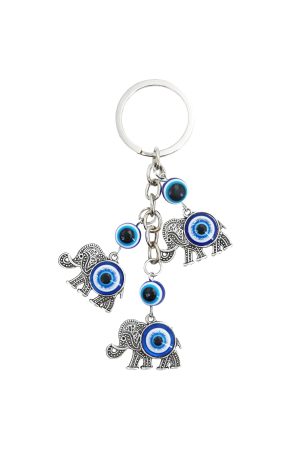 Evil Eye Lucky Elephant Cluster Metal Key Chain