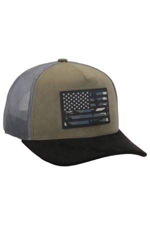 Earth Tone Camo American Flag Vegan Suede Trucker Hat
