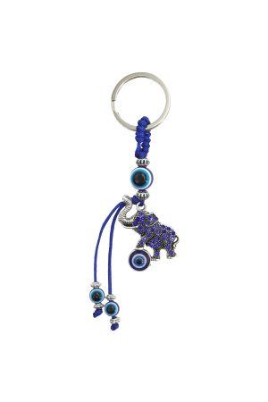 Evil Eye Lucky Elephant Rhinestone Tassel Metal Key Chain