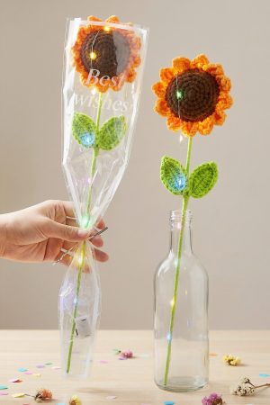 Sunflower Crochet Knit LED Light-Up Single Flower Bouquet