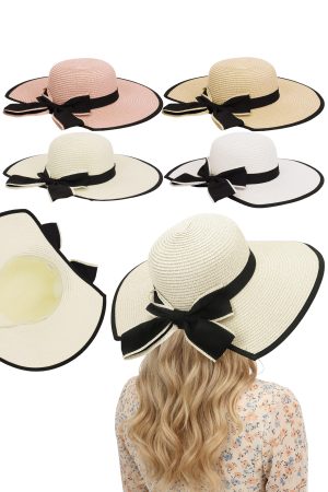 Grosgrain Ribbon Floppy Paper Straw Split-Back Sun Hat