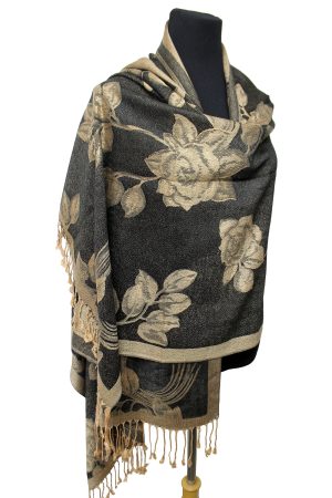 Rose Floral Faux Silk Pashmina Wrap Scarf